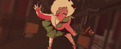 A Cartoon Girl Is Flying Through The Air While Holding A Butterfly . GIF