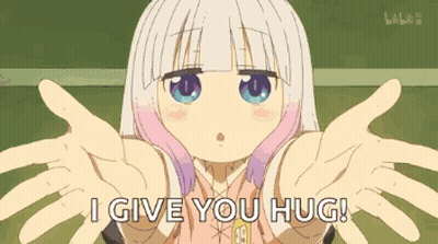 A Cartoon Girl Is Giving A Hug With Her Arms Outstretched And The Words `` I Give You Hug '' . GIF