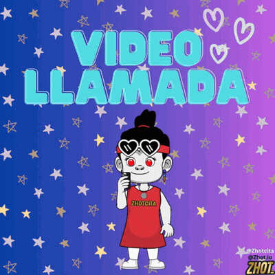 A Cartoon Girl Is Holding A Cell Phone In Front Of A Video Llamada Sign GIF