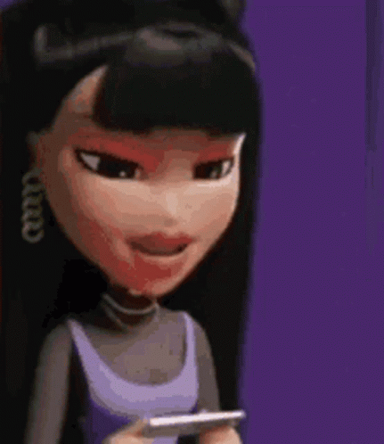 A Cartoon Girl Is Holding A Cell Phone In Her Hand And Smiling . GIF