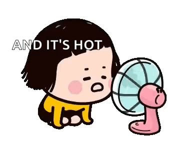 A Cartoon Girl Is Holding A Fan In Her Hand And It 'S Hot . GIF