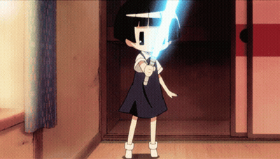 A Cartoon Girl Is Holding A Light Saber In Her Hand GIF
