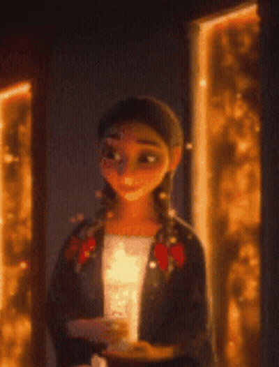 A Cartoon Girl Is Holding A Lit Candle In Her Hands GIF