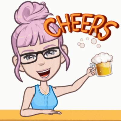 A Cartoon Girl Is Holding A Mug Of Beer And Cheers GIF