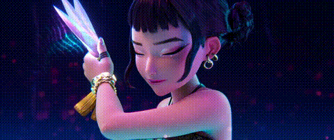 A Cartoon Girl Is Holding A Pair Of Scissors In Her Hand . GIF