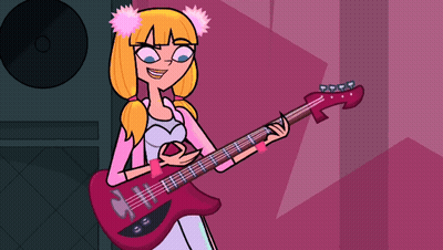 A Cartoon Girl Is Holding A Pink Guitar And Smiling GIF