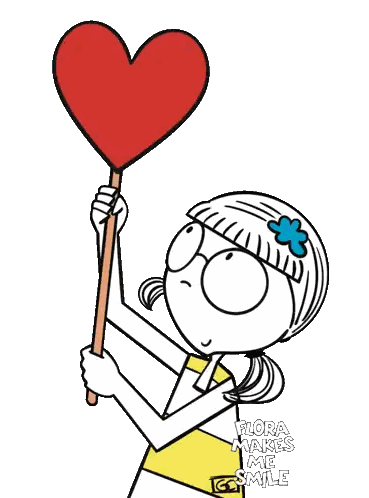 A Cartoon Girl Is Holding A Red Heart That Says Love Wings Sticker