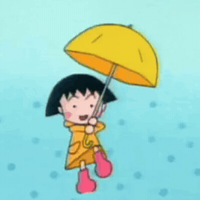 A Cartoon Girl Is Holding A Yellow Umbrella In The Air GIF