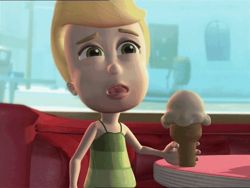 A Cartoon Girl Is Holding An Ice Cream Cone And Licking Her Lips GIF