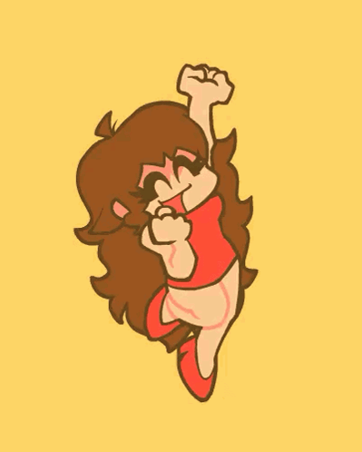 A Cartoon Girl Is Jumping In The Air With Her Fist In The Air And Giving The Middle Finger . GIF