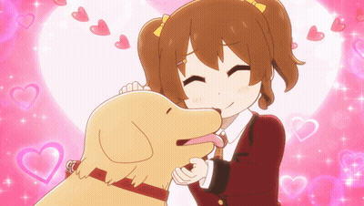 A Cartoon Girl Is Kissing A Dog On The Cheek GIF