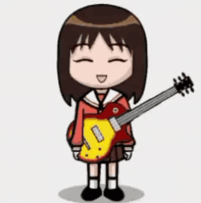 A Cartoon Girl Is Kneeling Down Holding A Red Guitar GIF