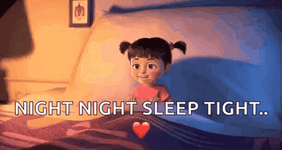 A Cartoon Girl Is Laying In A Bed With The Words `` Night Night Sleep Tight '' Written On The Bottom . GIF