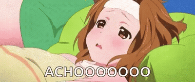 A Cartoon Girl Is Laying In Bed With A Bandage On Her Head And The Words Achoo Written On The Bottom . GIF
