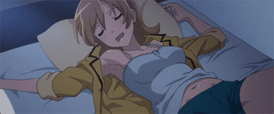 A Cartoon Girl Is Laying On A Bed With A Pillow . GIF