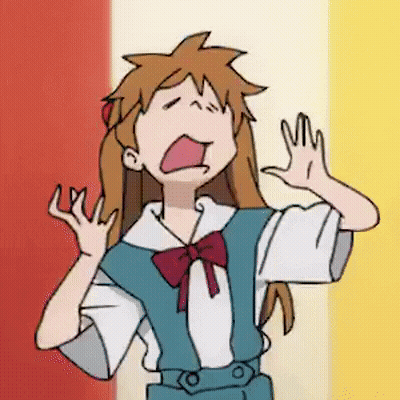 A Cartoon Girl Is Making A Funny Face With Her Mouth Open And Her Hands Up . GIF