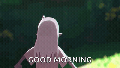 A Cartoon Girl Is Making A Heart Shape With Her Hands And The Words `` Good Morning '' . GIF
