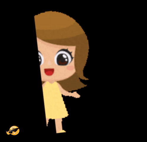 A Cartoon Girl Is Peeking Out From Behind A Sign That Says " See You Again " GIF