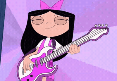 A Cartoon Girl Is Playing A Pink Guitar GIF