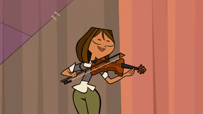 A Cartoon Girl Is Playing A Violin With A Smile On Her Face GIF