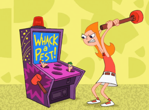 A Cartoon Girl Is Playing Whack A Pest GIF