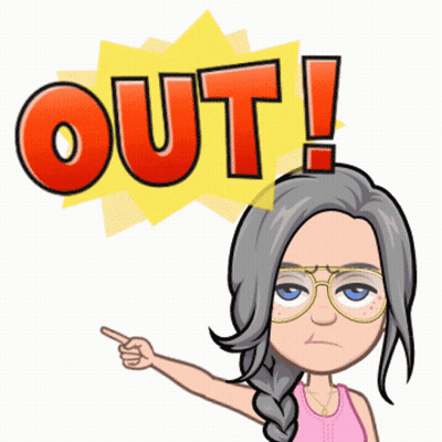 A Cartoon Girl Is Pointing At The Word Out Above Her Head GIF