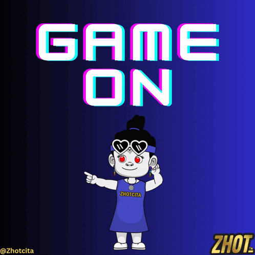 A Cartoon Girl Is Pointing To The Word Game On GIF