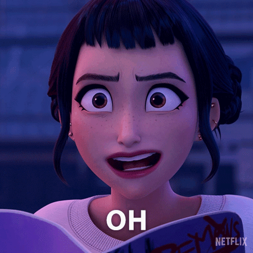 A Cartoon Girl Is Reading A Book And The Word Oh Is On The Bottom Of Her Face GIF