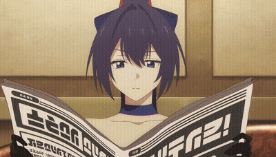 A Cartoon Girl Is Reading A Newspaper That Says ' I Love ' On It GIF