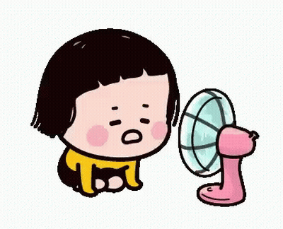 A Cartoon Girl Is Sitting Next To A Fan And Blowing On It . GIF