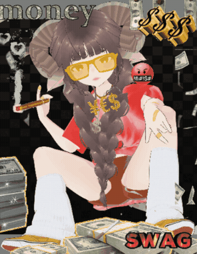 A Cartoon Girl Is Sitting On A Pile Of Money With The Word Swag Below Her GIF