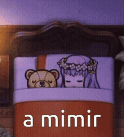 A Cartoon Girl Is Sleeping In A Bed With A Teddy Bear . GIF