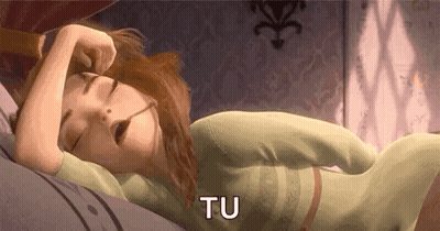 A Cartoon Girl Is Sleeping On A Bed With Her Mouth Open And The Words `` Tu '' Written Above Her . GIF