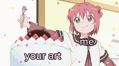 A Cartoon Girl Is Standing In Front Of A Cake That Says Your Art On It GIF
