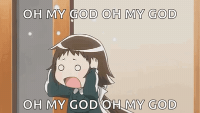 A Cartoon Girl Is Standing In Front Of A Door And Holding Her Head . GIF