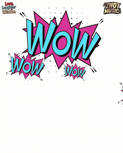 A Cartoon Girl Is Standing In Front Of A Pink And Blue Wow Sign GIF