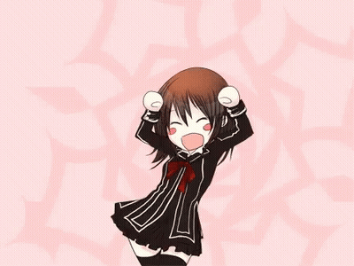 A Cartoon Girl Is Standing In Front Of A Pink Background With Flowers And Making A Funny Face . GIF