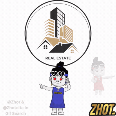 A Cartoon Girl Is Standing In Front Of A Real Estate Sign GIF
