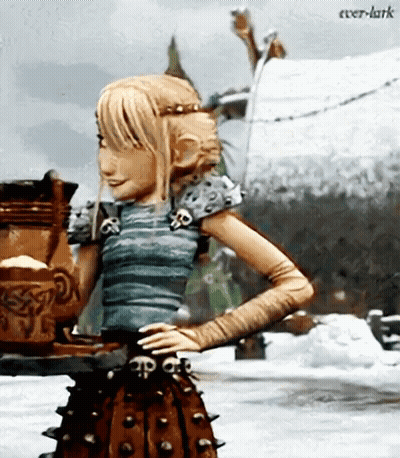 A Cartoon Girl Is Standing In The Snow Holding A Tray Of Food . GIF