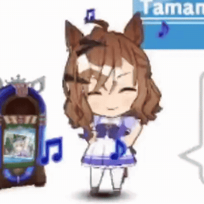 A Cartoon Girl Is Standing Next To A Jukebox And A Music Box . GIF