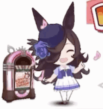 A Cartoon Girl Is Standing Next To A Jukebox And Smiling . GIF