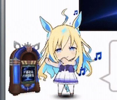 A Cartoon Girl Is Standing Next To A Jukebox That Says ' A ' On It GIF