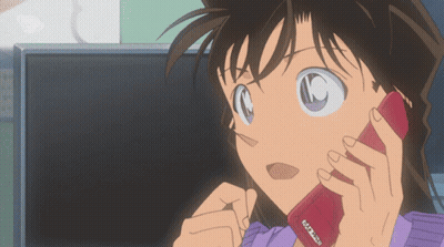 A Cartoon Girl Is Talking On A Red Phone That Says Hitachi GIF