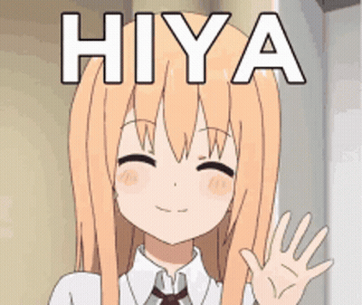 A Cartoon Girl Is Waving Her Hand With The Word Hiya Behind Her GIF