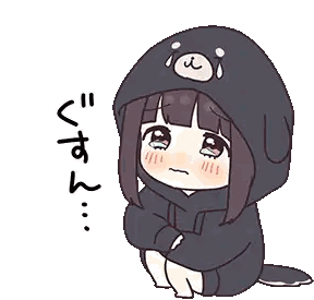 A Cartoon Girl Is Wearing A Black Hoodie With A Bear On It And Crying . Sticker