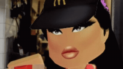 A Cartoon Girl Is Wearing A Mcdonald 'S Hat And Holding A Box Of Fries . GIF