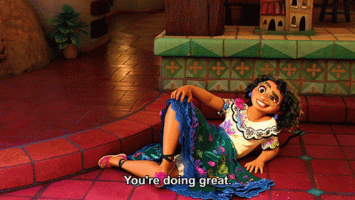 A Cartoon Girl Laying On The Floor With The Words " You 'Re Doing Great " Below Her GIF