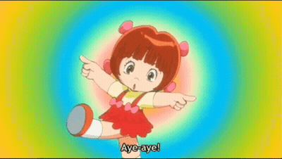 A Cartoon Girl Says Aye-Aye While Pointing At Something GIF