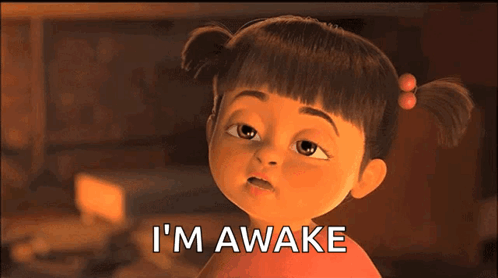 A Cartoon Girl Says I 'M Awake In Front Of Her Face GIF