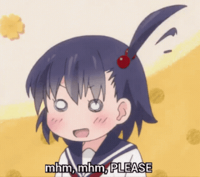A Cartoon Girl Says Mhm Mhm Please In Front Of A Yellow Background GIF
